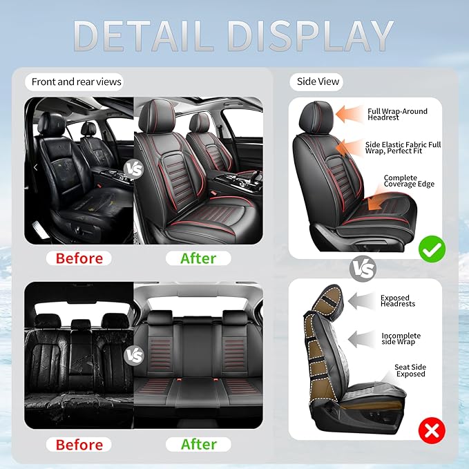 Fit HRV Premium Leather Car Seat Covers Compatible with Honda HRV 2016-2025 2026, Breathable, Wear Resistant, Airbag Compatible, All-Weather Protection & Full Coverage, Full Set Red Line Black