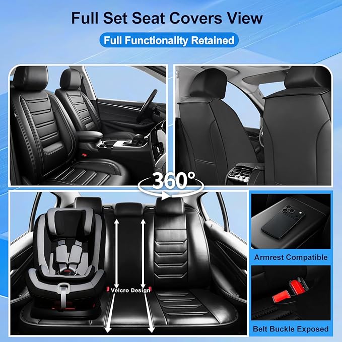 Fit Bolt Car Seat Covers (Front Pair) for Select Chevrolet Bolt/Bolt EUV 2017-2025 - Premium Full Coverage Leather, Airbag Compatible, Waterproof & All Weather Seat Cushion Protector, Black