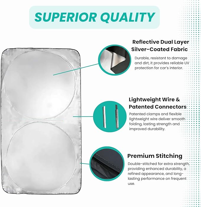 Windshield Sun Shade -Certified 99.87% UVB & 99.02% UVA Car Sun Shade. Award Winning Sunshade - Patented Technology | Compatible for Hyundai Ioniq 5 2022-present | Car Shades by Kinder Fluff