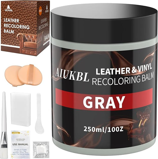 Leather Recoloring Balm, Leather Color Restorer, Leather Restorer for Couches, Leather Scratch Remover, Leather Scratch Repair, Leather Repair Kit for Furniture, Leather Dye (Gray)