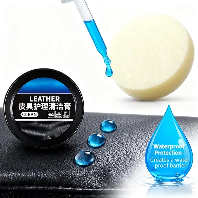 XIRUJNFD 160g/5.6oz Cleaning and Care Cream for Leather Care Conditioner, Restores & Protects for Dashboard, Steering Wheel Protection, Bag, Clothing, Sofa, Furniture, with Towels & Sponges (3)
