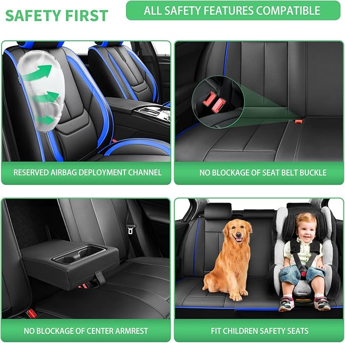 Fit Venza Car Seat Covers for Toyota Venza 2009-2024 2025 2026 -Upgraded Premium Waterproof & Breathable Leather,Airbag Compatible,All-Weather Seat Cushion Protector,Full Set,Black-Blue