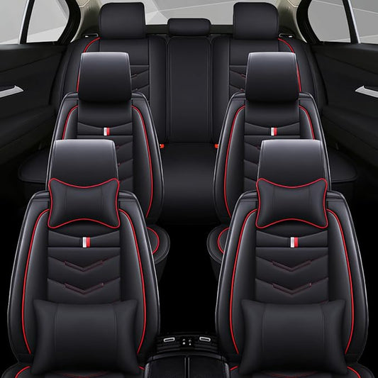 Car Seat Cover 6 Seats for Ford Explorer 2000-2026, Waterproof Durable Compatible Airbag, Premium Leather Seat Protector(6 Seats Luxury,Black Red)