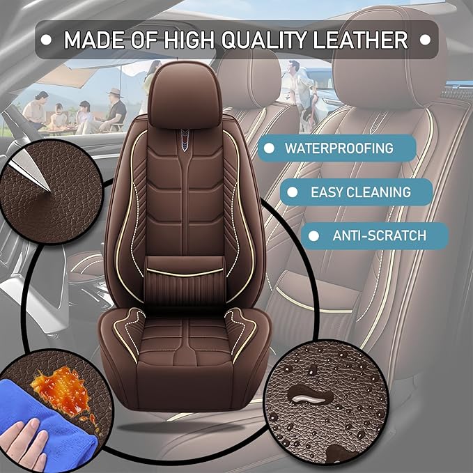 Leather Car Seat Covers Fit for Toyota Prius 2004-2024, 5 Seater Car Seat Cover, Premium Waterproof, Scratch Resistant Car Interior Accessories (Full Set Coffee)