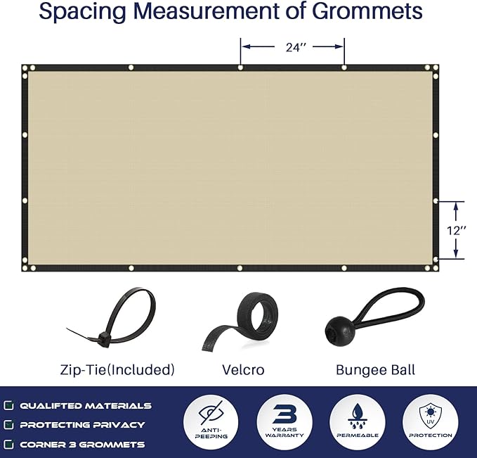 Windscreen4less Privacy Fence Screen Heavy Duty Windscreen Fencing Mesh Fabric Shade Net Cover with Brass Grommtes for Outdoor Wall Garden Yard Pool Deck, 8'x272' Beige