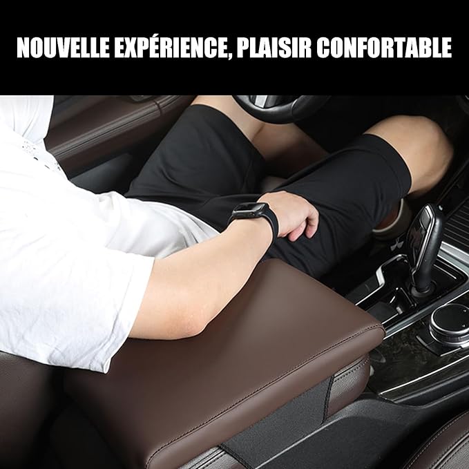 Car Armrest Cover Pad for Tesla Model 3 Premium Leather Center Console Armrest Cushion Pad Anti-Scratch Waterproof Auto Interior Accessories Light Brown