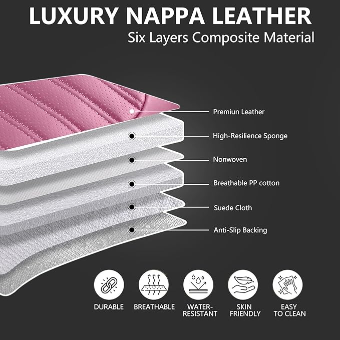 Car Seat Covers for Genesis GV70 2022-2025 2026, Full Set Premium Nappa Leather Waterproof Breathable Anti-Slip Airbag Compatible Car Seats Protector, Soft Car Interior Seats Cover (Pink)