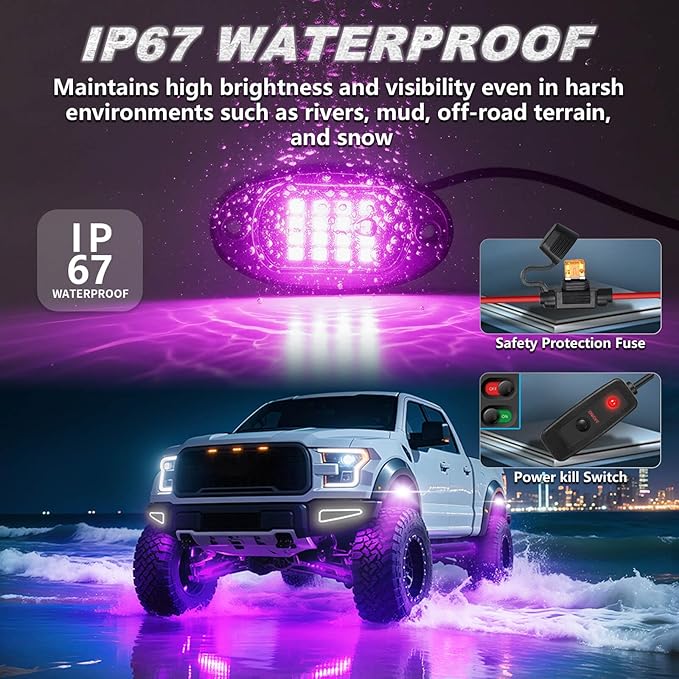 12Pods RGB LED Rock Lights for Trucks Pickup Jeep UTV ATV SXS Offroad, Multicolor Underglow Light Kit with APP/RF Remote Dual Zone,Plug and Play&Pre Wired 12V Vehicle Underbody Accent Light Waterproof