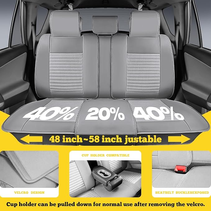 LINGVIDO Front Car Seat Covers, Faux Nappa Leather, Airbag Compatible and Waterproof Protectors for Sedans SUVs, Breathable Anti-Slip Interior for Commuters and Rideshare, Gray