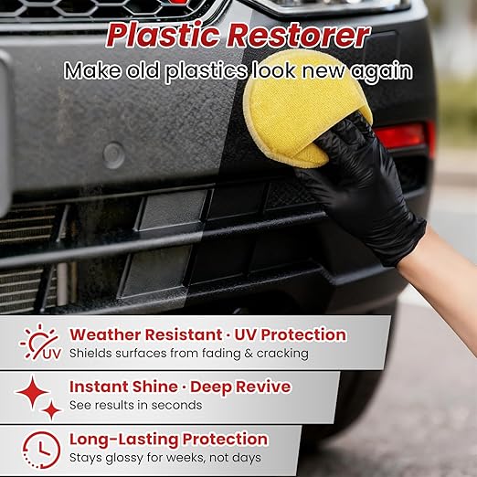 Plastic Restorer for Cars, Black Trim Restorer for Faded Plastic, Vinyl & Rubber, Long-Lasting UV Protection, Restores Deep Black Shine, Car Exterior & Bumper Trim Restorer, 3.38 fl oz