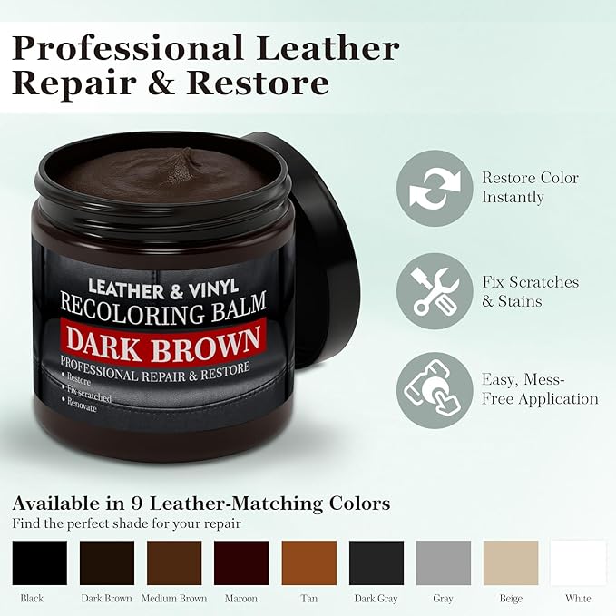 Leather Color Restorer, Recoloring Balm, Scratch Remover, Dye, Paint, Repair Kit for Furniture, Couches, Car Seats, Shoes, Bags, Beige