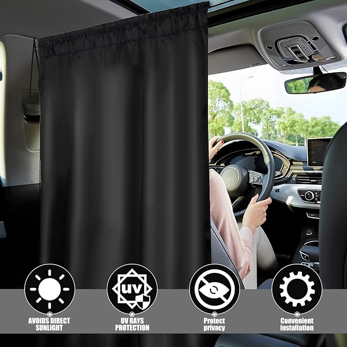 Car Privacy Curtain Universal Car Divider Curtain Between Rear Seat Auto Blackout Curtains Cars Sun Shades Side Window Shades Kit for Travel Camping Nap Sleeping(A)