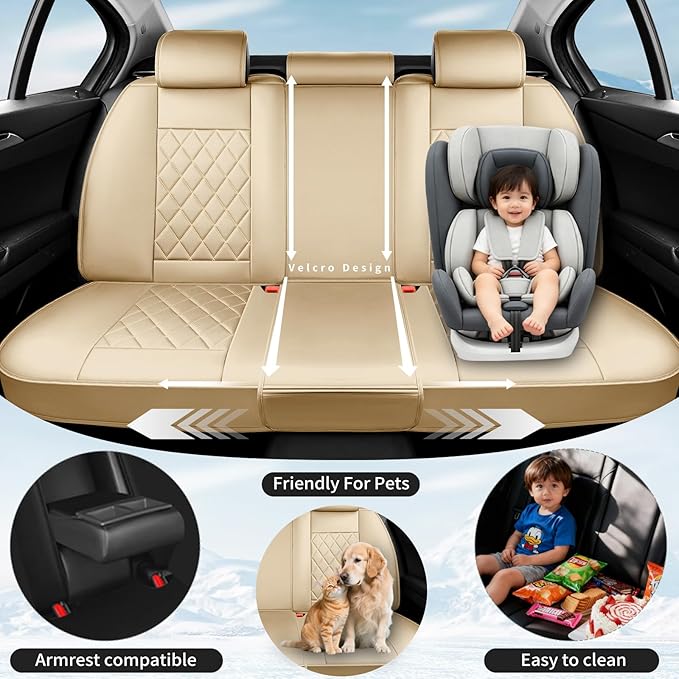 Fit HRV Car Seat Covers Compatible with Honda HRV 2016-2025 2026, Premium Leather Breathable, Wear Resistant, Airbag Compatible, All-Weather Protection & Full Coverage, Full Set Beige
