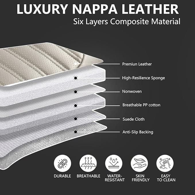 Car Seat Covers for Genesis GV70 2022-2025 2026, Full Set Nappa Leather Waterproof Breathable Anti-Slip Airbag Compatible Car Seats Protector, Car Interior Seats Cover (Beige,+Pillow)