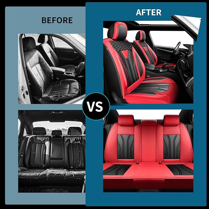Fit Altima Car Seat Covers Compatible with Nissan Altima 2011-2025 2026 - Premium Leather， Waterproof Breathable， All-Weather Seat Cushion Protecto&Airbag Compatible (2 Front Seat Red&Black)