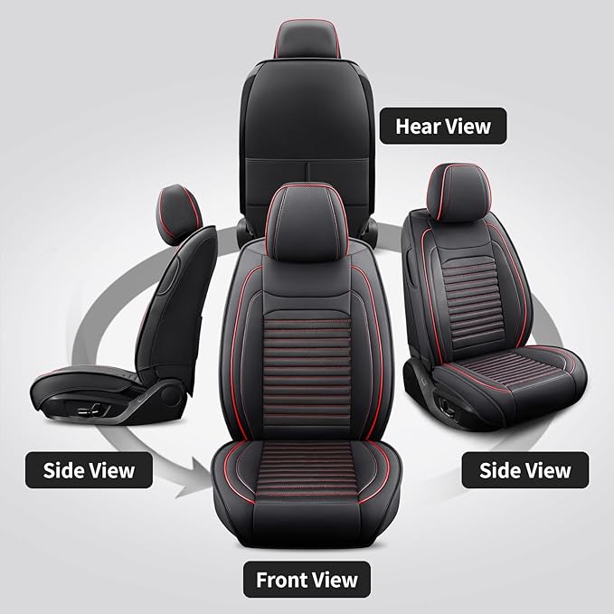 Front Seat Covers Fit for Toyota RAV4 Hybrid 2016-2026, Car Seat Covers Front Seats, Breathable Faux Leather Automotive Seat Covers Front Pair Anti-Slip Seat Cover(Black&Red, Front)