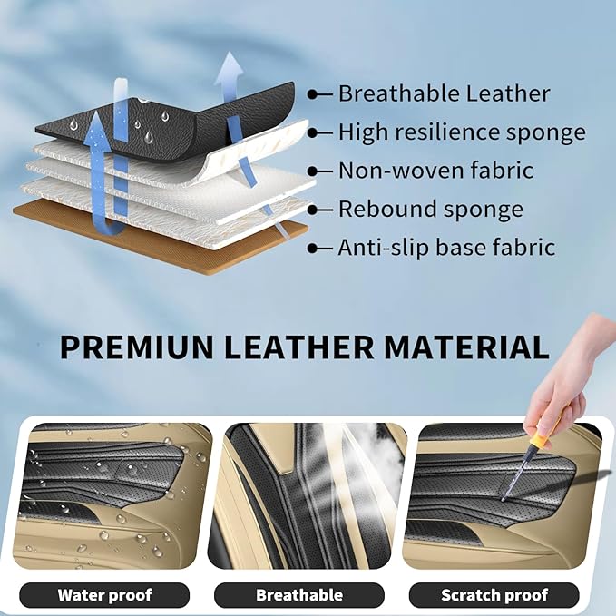 Fit Sonata Car Seat Covers Premium Leather for Hyundai Sonata 2007-2025 2026. Waterproof， Breathable, Scratch-Resistant & All-Weather Seat Cushion Protector（Front Seat,Beige&Black
