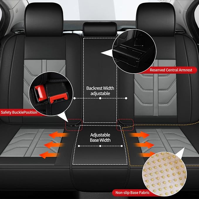TTX LIGHTING Car Seat Covers fit for Toyota Venza 2009-2020 Full Set: Premium Leather Automotive Seat Cover with Airbag Compatible Waterproof (5 Seats, Black & Gray)