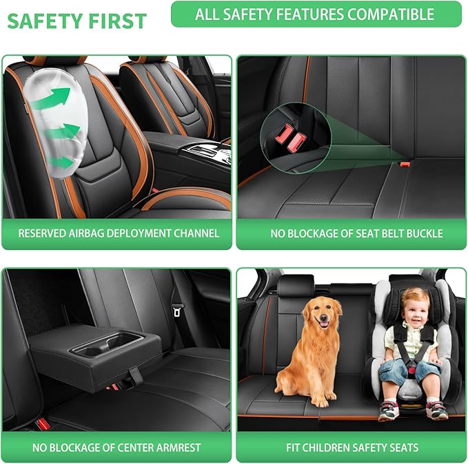 Fit Equus Car Seat Covers for Hyundai Equus 2011-2014 2015 -Upgraded Premium Waterproof & Breathable Leather,Airbag Compatible,All-Weather Seat Cushion Protector,Full Set,Black-Brown