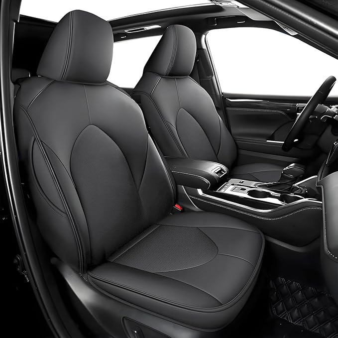 AOMSAZTO Custom Fit Seat Covers: for Toyota Highlander 2020-2025 2026 -Three-Row 7 Seats,Second Row Captain Chair Full Set Faux Leather-Dark Gray