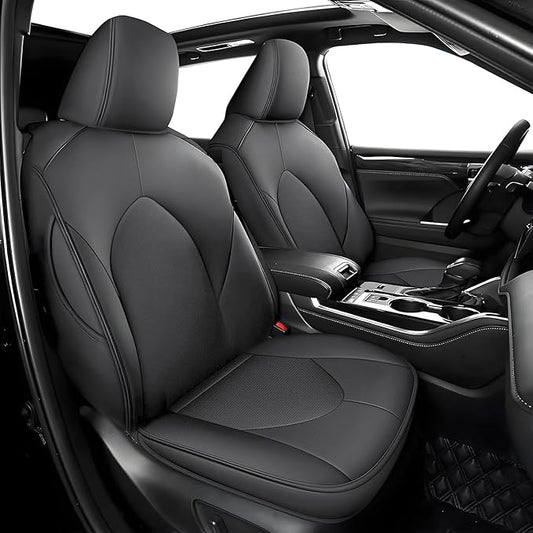 AOMSAZTO Custom Fit Seat Covers: for Toyota Highlander 2020-2025 2026 -Three-Row 7 Seats,Second Row Captain Chair Full Set Faux Leather-Dark Gray