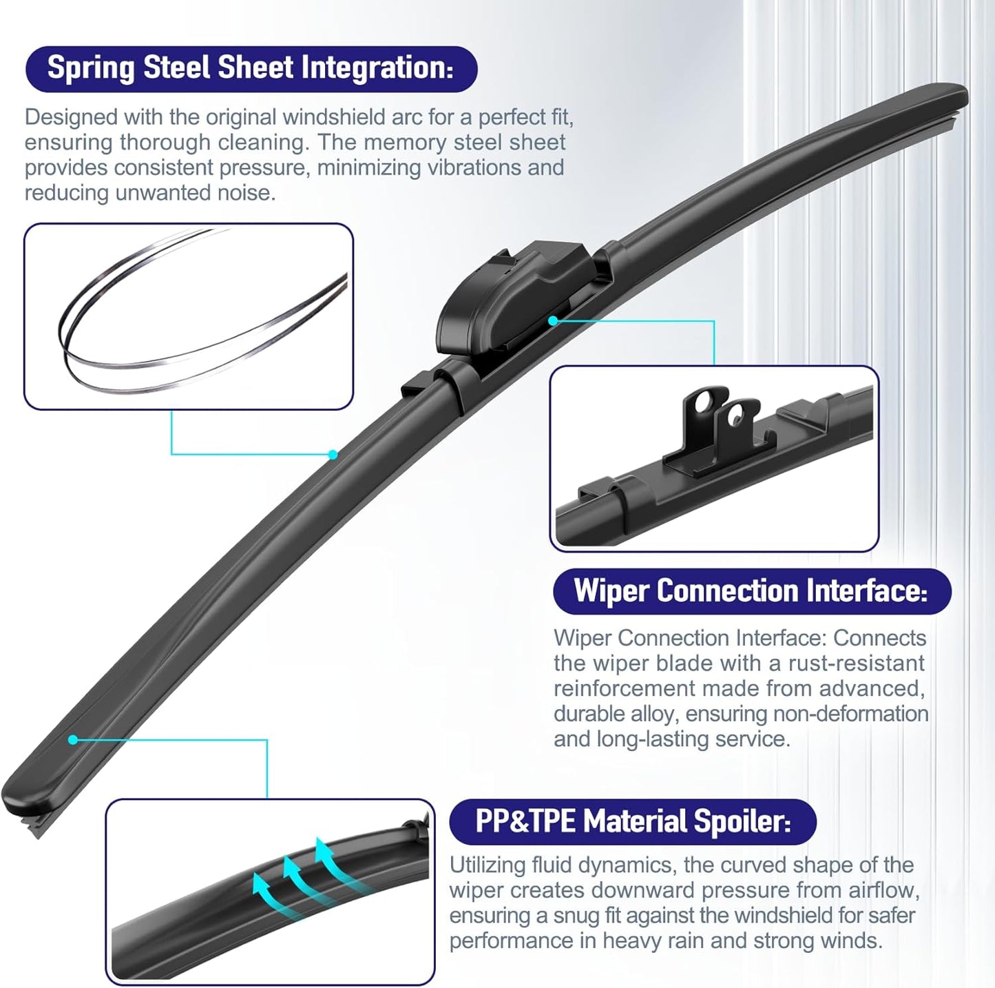 AJK Front Windshield Wiper for Jeep Compass 2018 2019 2020 2021 2022 2023 2024 2025, Original Equipment Back Window Wipers Blades, Conventional, Vehicle Specific Fit, Pack of 3