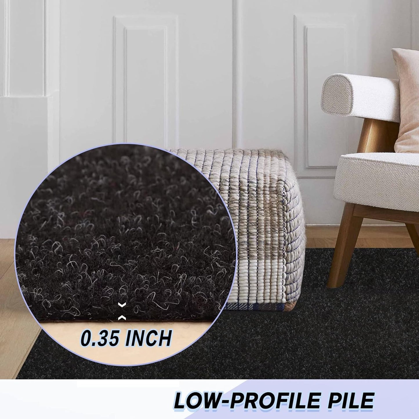 Custom Size Backed Non-Slip Area Rugs Runner, Easy Clean, Waterproof Runner Rugs for Hallway Entryway, Kitchen, Laundry, 3FT x 42FT, Black