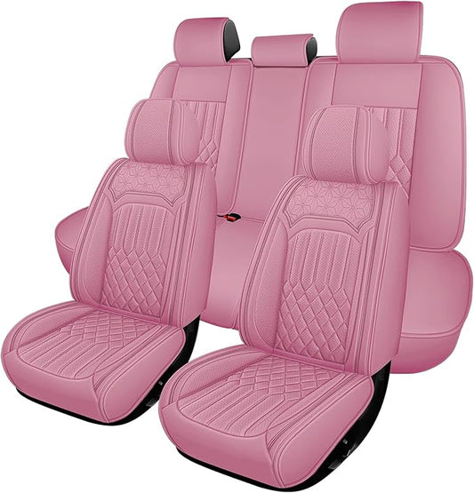 Car Seat Covers for Genesis GV70 2022-2025 2026, Full Set Premium Nappa Leather Waterproof Breathable Anti-Slip Airbag Compatible Car Seats Protector, Soft Car Interior Seats Cover (Pink)