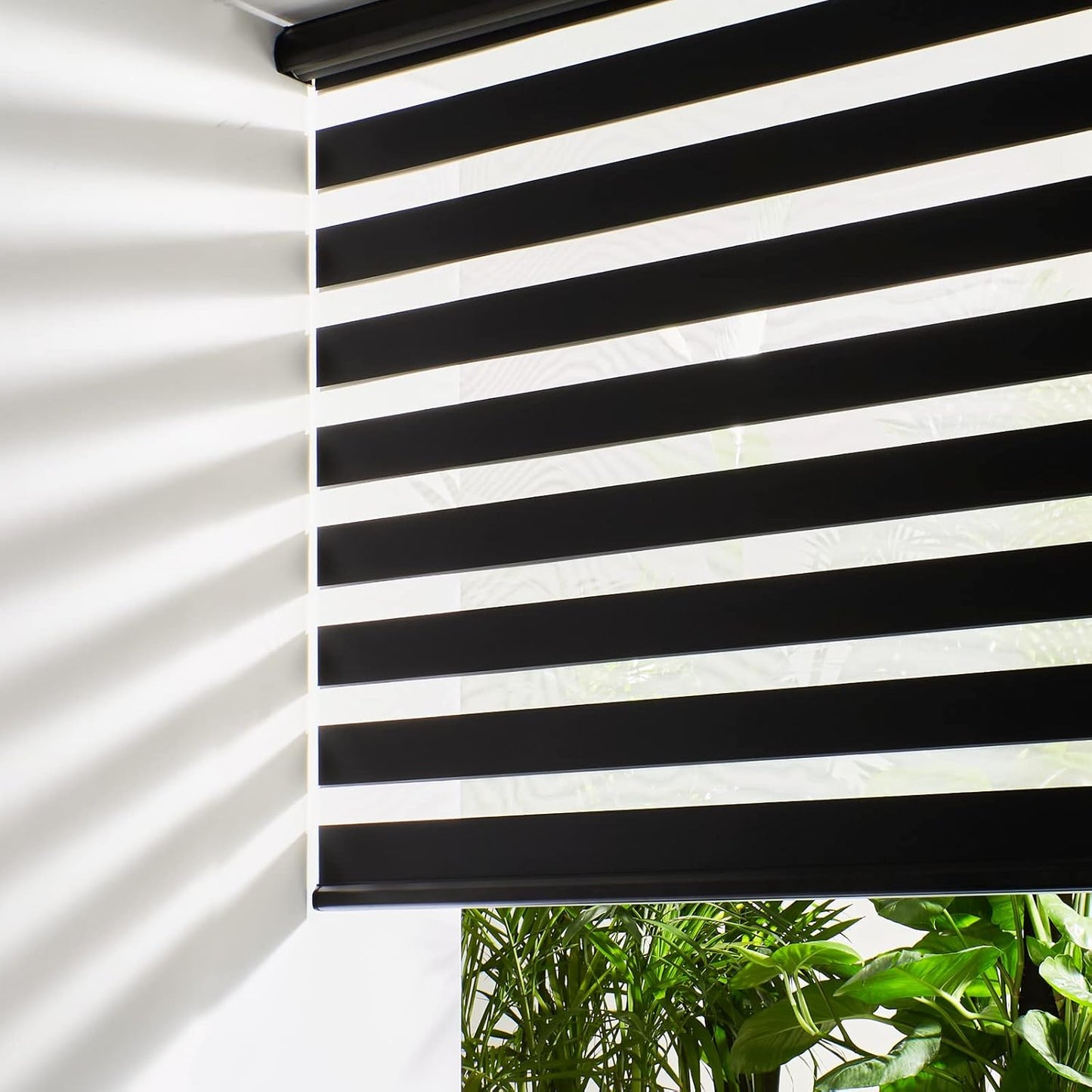 Persilux Cordless Zebra Blinds for Windows (58" W X 72" H, Black) Free-Stop Roller Windows Shades Dual Layer Light Control for Day and Night, Light Filtering Sheer Shades for Home, Easy to Install