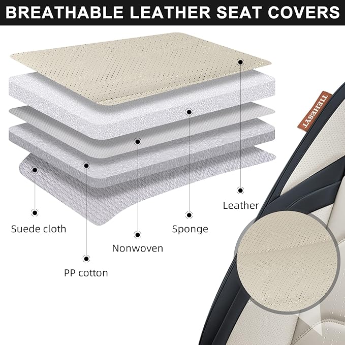 Car Seat Covers Full Set, Breathable Nappa Leather Car Seat Cushions, Auto Interiors Universal Fit for Most Cars, Compatible Automotive Vehicles(Sedan/SUV/Van), Black & White