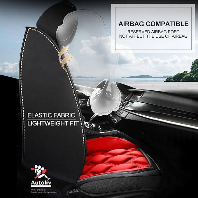 AOMSAZTO Car Seat Covers Full Set Custom Fit for GMC Terrain 2010-2026 Leather Car Seat Cover Seat Cushion Protector Airbag Compatible Waterproof Red