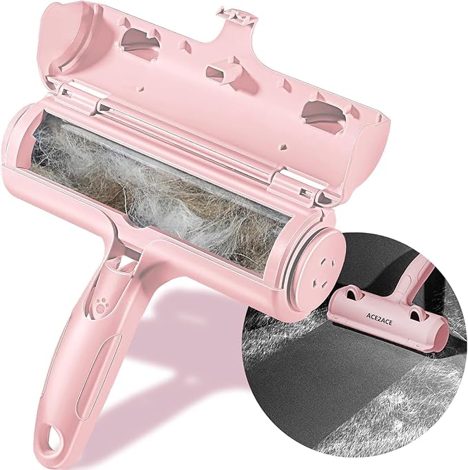 ACE2ACE Pet Hair Removal Tool, Lint Roller Brush for Cats and Dogs, Reusable Self Clean Pet Fur Remover, Pet Hair Remover for Laundry, Carpet, Furniture, Couch, Sofa and Bedding (Pink)