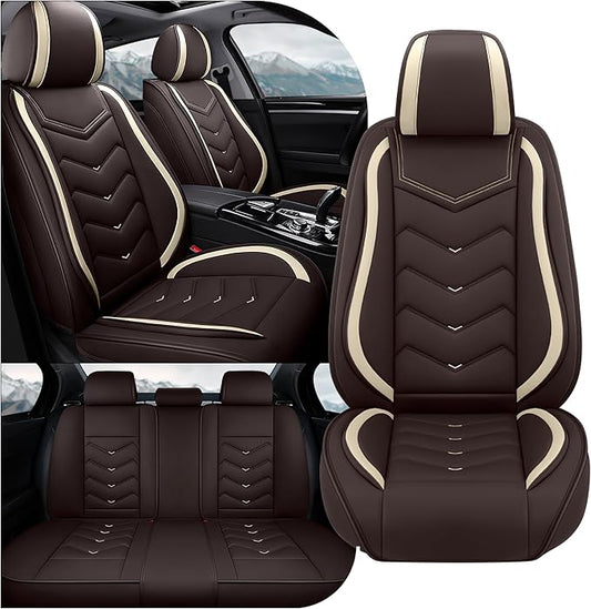 Car Seat Covers Fit for Toyota rav4 2000-2026, Stylish Sport Seat Covers, Waterproof Wear-Resistant Premium Nappa Leather Car Seat Cover.(Full Set/Coffee Color)