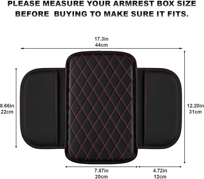 Upgraded Car Center Console Cover Fit for Tacoma Faux Leather Car Armrest Cover Cushion with 2 Storage Bags,Car Armrest Storage Box Interior Accessories(Black&Redline,F)