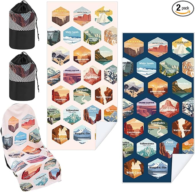 2 Pack Car Seat Towel Covers with Storage Bag 63 x 32 Inch Athletic Running Towel Seat Sweat Washable Non Slip Cover Gift for Car Outdoor Sport Activities (Mixed Landscapes)