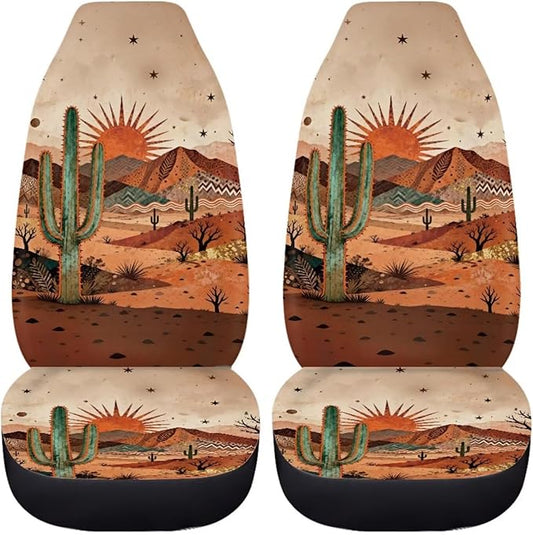 BIGCARJOB Desert Cactus Car Seat Cover Full Set Universal Car Interior Accessories Set Women Auto Interior Seat Protector Saddle Blanket