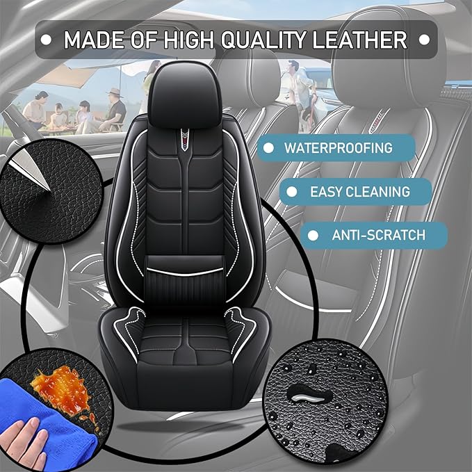 Leather Car Seat Covers Fit for Toyota 4Runner 1991-2024, 5 Seater Car Seat Cover, Premium Waterproof, Scratch Resistant Car Interior Accessories (Full Set Black White)