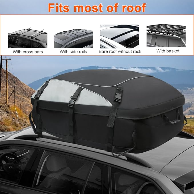 Car Rooftop Cargo Carrier Bag Waterproof Duty- Car Roof Top Carrier, Roof Top Carrying Bags 15 Cubic Feet