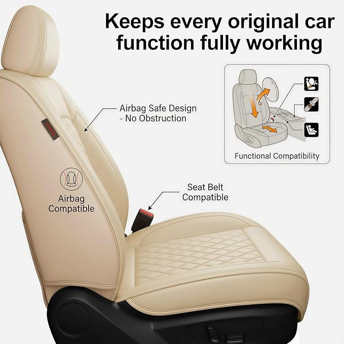 Fit RDX Car Seat Covers for Acura RDX 2010-2025 2026 - Premium Leather, Waterproof, All-Weather, Airbag Compatible, Anti-Slip, Breathable, Easy Install, Seat Protectors, Full Set, Beige