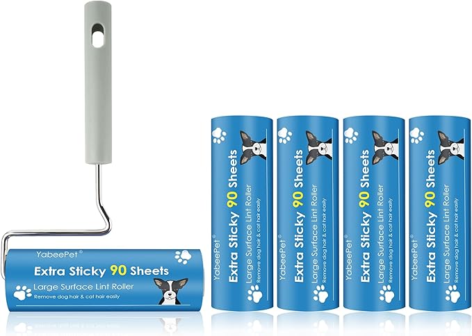 Extra Sticky Large Surface Lint Roller, 6.3'' Giant Lint Roller for Pet Hair, Lint Remover Roller for Cat Hair, Clothes, Furniture (1 Handle + 450 Sheets)