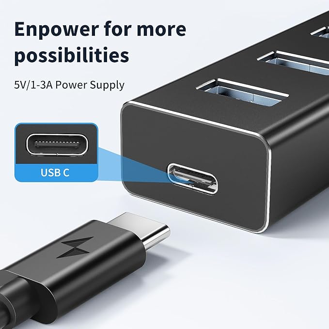 atolla Aluminum 7-Port USB 3.0 Hub with 1m Extension Cable - 5Gbps High-Speed Data Transfer for MacBook Pro, Laptop, PC, Gaming Setup