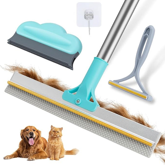 Carpet Rake for Pet Hair Removal Tool, Reusable Pet Hair Remover Broom, Dog&Cat Hair Remover Scraper Rake with 54” Adjustable Long Handle, 3 Pcs Carpet Brush Rake for Rugs, Mats, Couch, Furniture