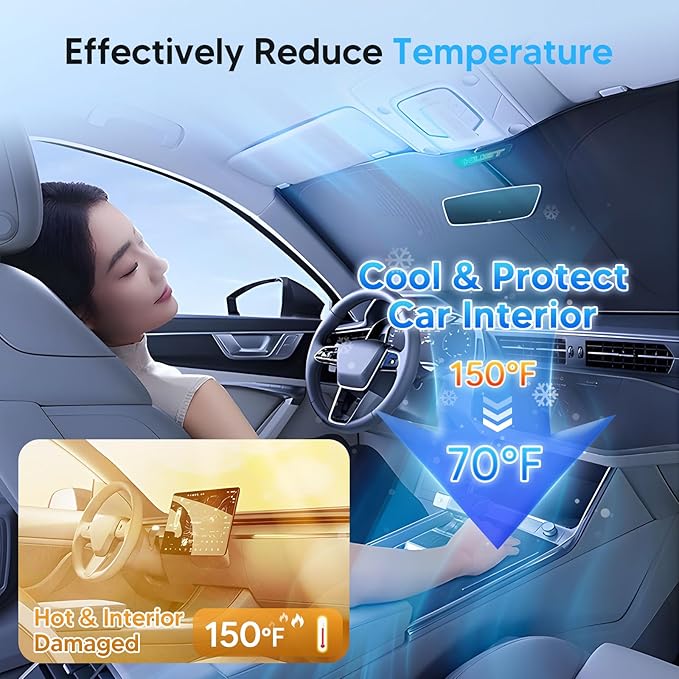 KUST Windshield Sun Shade for 2019-2025 2026 Chevrolet/Chevy Silverado 1500 Accessories, Regular Cab, Crew Cab, Double Cab 2Dr 4Dr Custom Fit Window Shade Sun Visor Foldable Blocks UV Rays