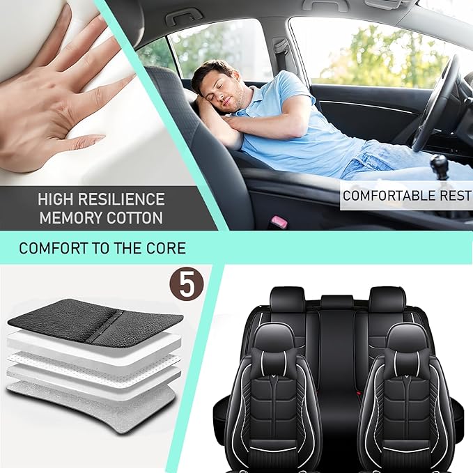 Leather Car Seat Covers Fit for Toyota Corolla Hatchback 2019-2024, 5 Seater Car Seat Cover, Premium Waterproof, Scratch Resistant Car Interior Accessories (Full Set with Pillow Black White)