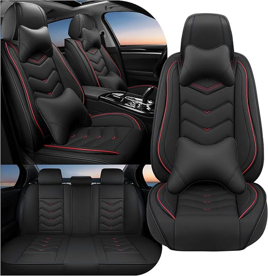 Car Seat Covers Fit for Toyota rav4 2000-2026, Stylish Sport Seat Covers, Waterproof Wear-Resistant Premium Nappa Leather Car Seat Cover.(Full Set with Pillow/Black)