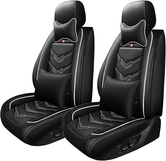 Car Seat Cover for Ford Explorer 2000-2025, Waterproof Durable Compatible Airbag, Premium Leather Seat Protector(2 Seats Luxury,Black White)