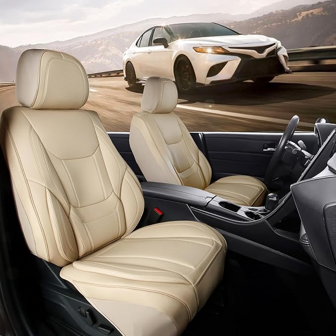 Coverland Custom Fit Car Seat Covers for Car Compatible with [1996-2002 BMW Z3] Premium Leather Non-Slip Memory Foam Waterproof Seat Cover Interior Protector [Front Beige - Size Chart A28]
