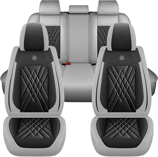 Car Seat Covers Compatible with Toyota Camry 2012-2026 Durable Waterproof Automotive Seat Covers Stretchable Fabric Material, Airbag Compatibility, Premium Nappa Leather(Black Gray, Full Set)