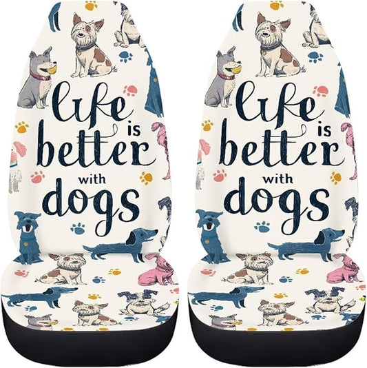 BIGCARJOB Cute Dogs Car Seat Covers Set for Front Only Car Interior Seat Rugs 2 Pcs Car Accessories Auto Front Seat Protector Set for Women