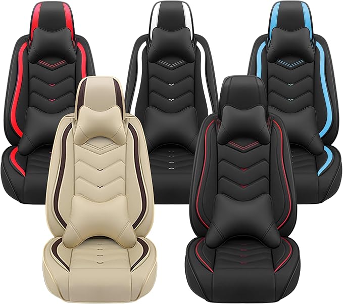 Car Seat Covers for Hyundai Sonata 2002-2026, Premium Nappa Leather Car Seat Cover, Stylish Sport Seat Covers， Automobile Seat Cover Sets.(Luxury 5 Seats/Black Red)